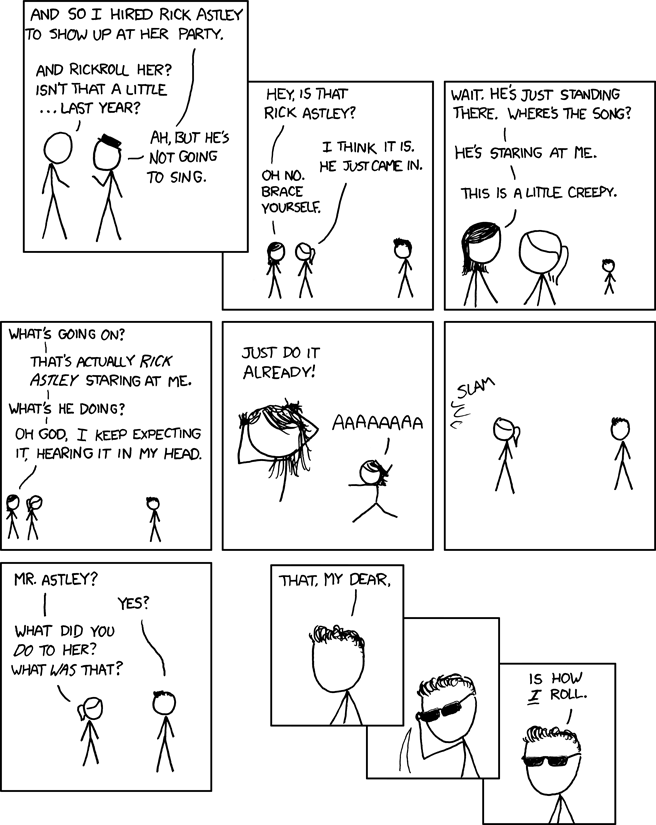 I wonder what 2008 meme will go bizarrely mainstream in 2009 like rickrolling did in 2007-2008. I accidentally <noun>? Yo, dawg? Place your bets now!
