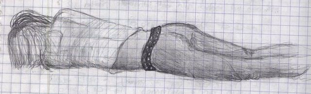 I don't remember her name at all, but she fell asleep on the floor in front of me. Original caption: I drew this in 11th-grade Spanish class. We were watching a movie and she was asleep on the floor in front of me.