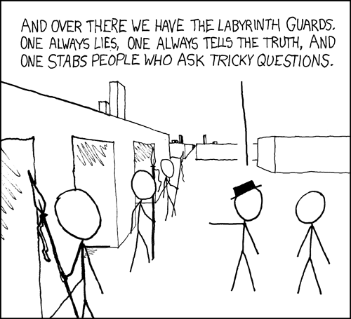 And the whole setup is just a trap to capture escaping logicians. None of the doors actually lead out.