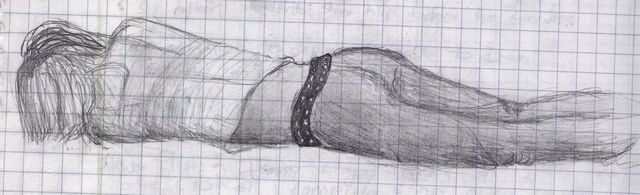 I don't remember her name at all, but she fell asleep on the floor in front of me.Original caption: I drew this in 11th-grade Spanish class. We were watching a movie and she was asleep on the floor in front of me.