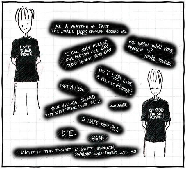 It's depressing how many of these are real shirtsOriginal caption: I saw the "problem" t-shirt (upper right) on campus a few days ago and suddenly felt so sad.