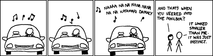 As far as treachery-as-driving-music goes, Katamari music is matched only by Guitar Hero music.